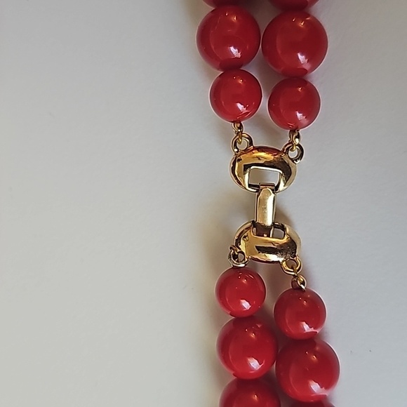 Vintage Napier Red and Gold beaded two strands necklace - Picture 3 of 5